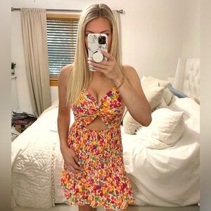 Floral cut out smocked dress